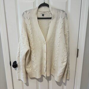 Cream Button Cable Knit Cardigan Sweater - Size Large